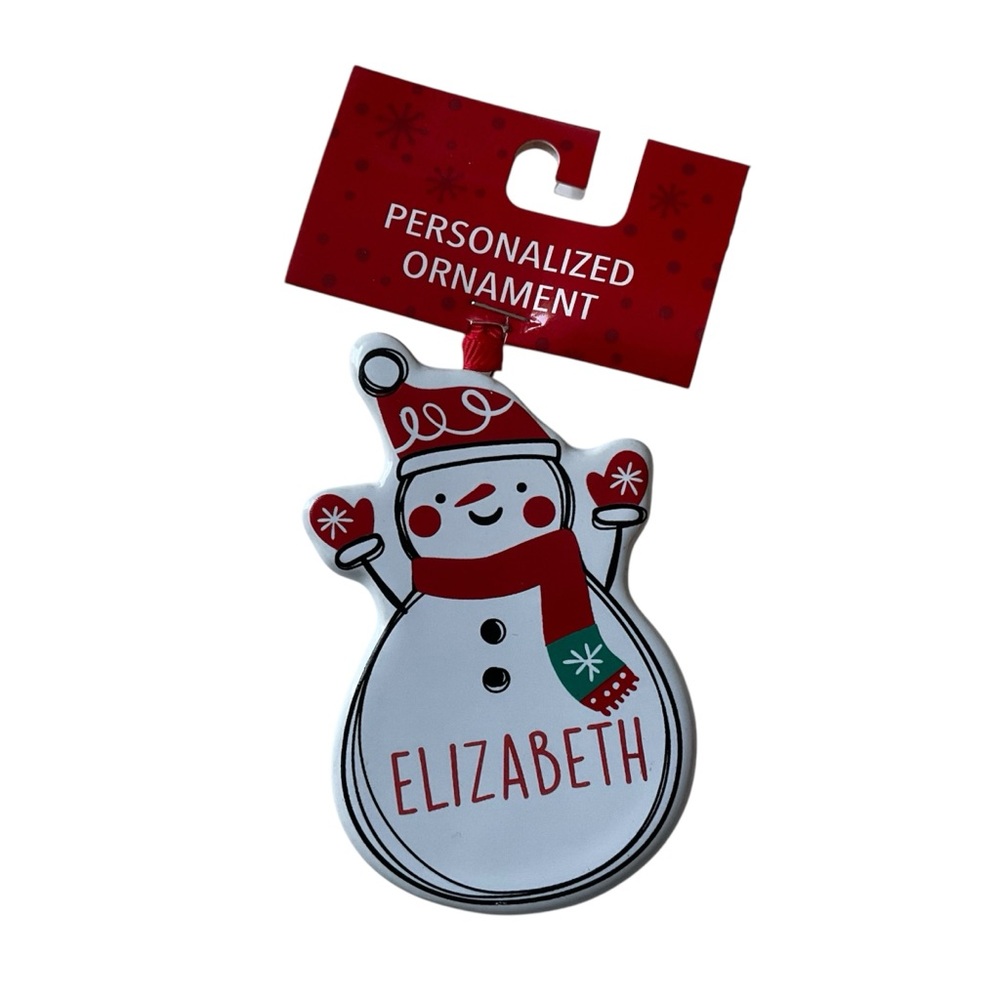 ELIZABETH Ornament Personalized Christmas Holiday Snowman Ceramic by Ganz